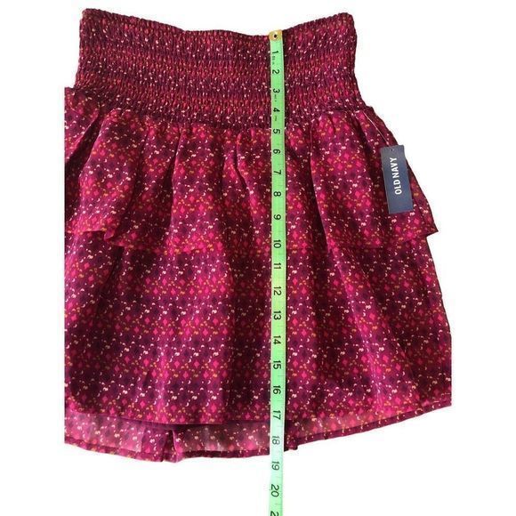Old‎ Navy Tiered Mini Skirt Burgundy Geometric Pattern Elastic Yoke Waist Small - Picture 7 of 9